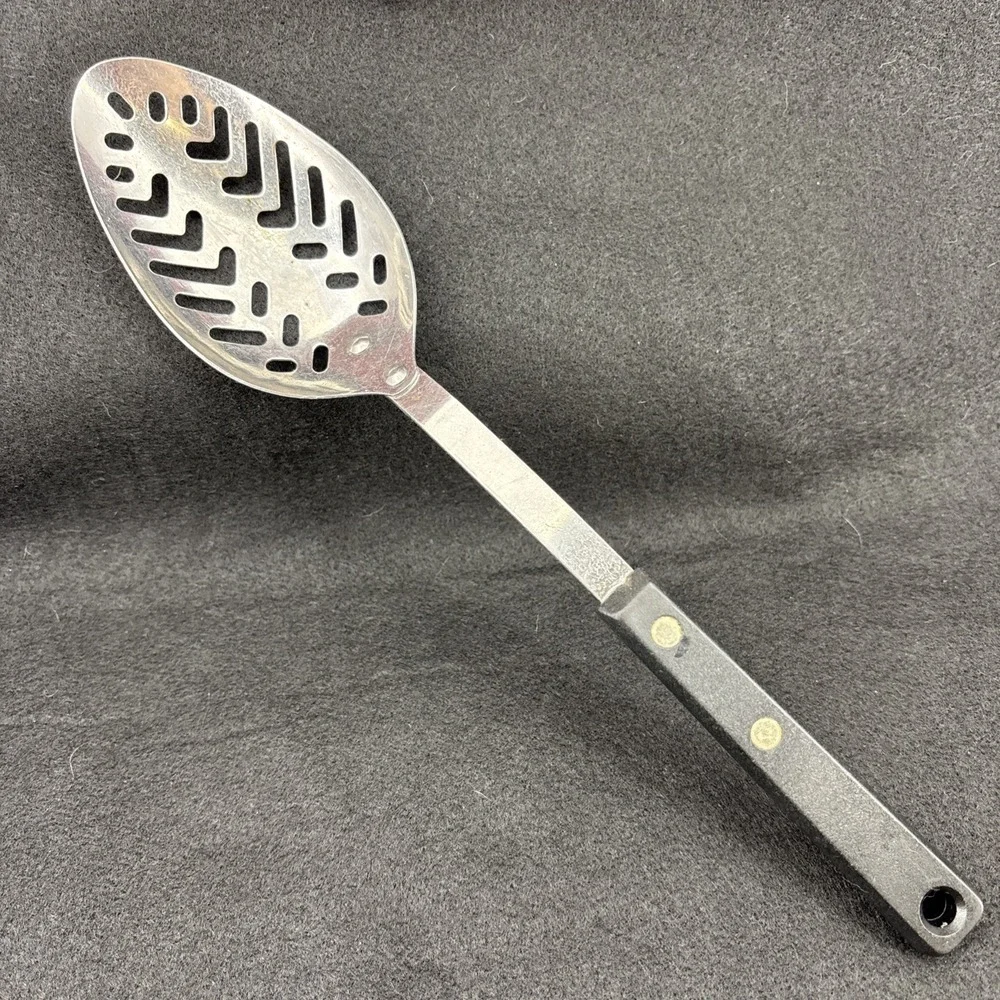 EKCO Forge Stainless Serving Multi Slotted Spoon Black Handle 11.5